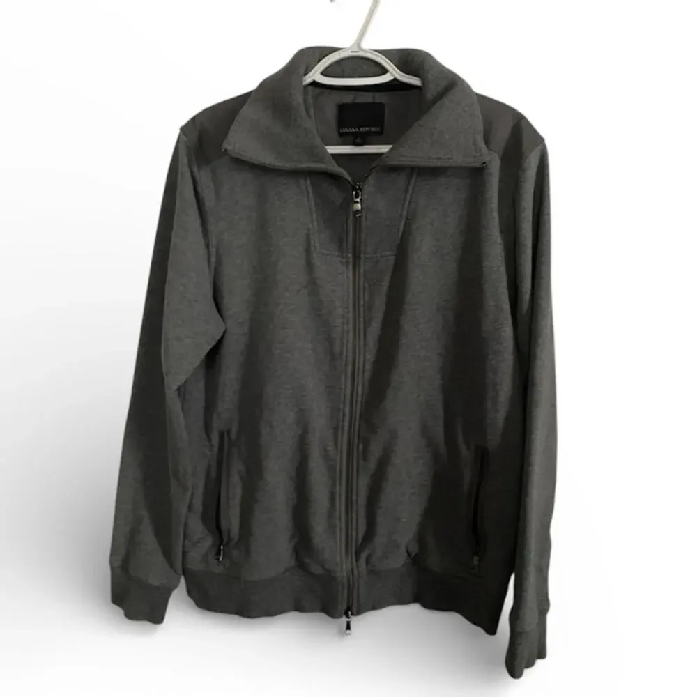 Banana Republic Men's Jacket Large Gray Cotton Full Zip Up Collar Neck Pockets